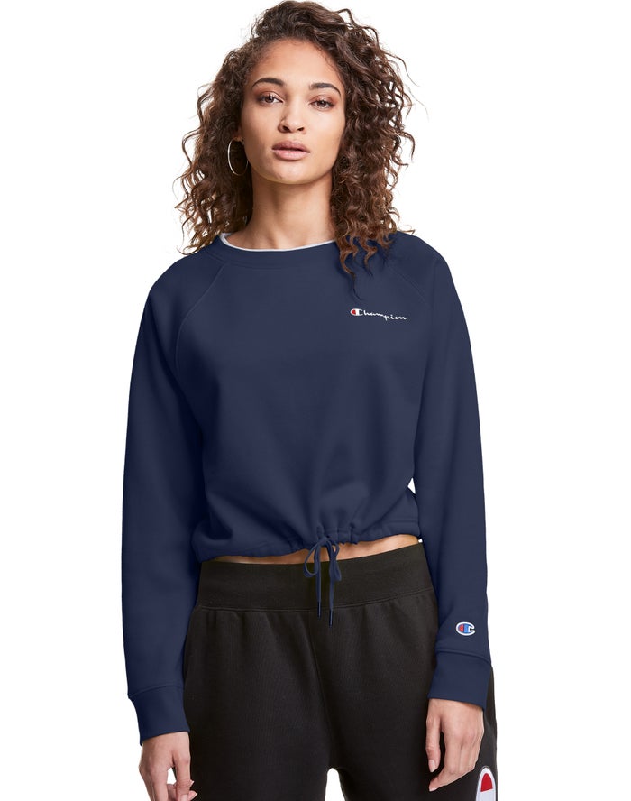 Champion Sweatshirt Dames - Donkerblauw - Campus Fleece Cropped Crew Embroidered Script Logo ( 87290